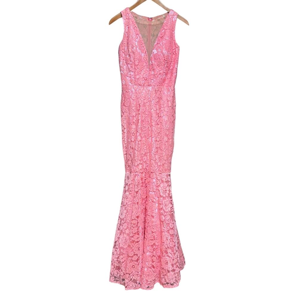 Cindy USA Lace Mermaid Formal Gown Pink Rhinestone XS
